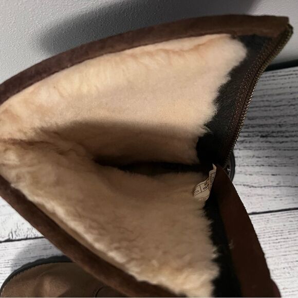 UGG Langley Brown Suede Sheepskin Zip Back Boots Size 7 - Picture 5 of 10